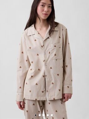 GAP New With Tags Beige Striped Teddy-Print Pajama SET